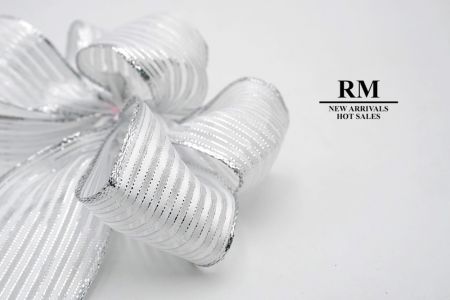 Silver and White Stripe 5 Loops 2 short tail Ribbon Bow_BW637-W787W-11